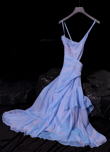 Niulatu High Low Spaghetti Straps Blue Knee Length Prom Dresses Birthday Outfits SD489